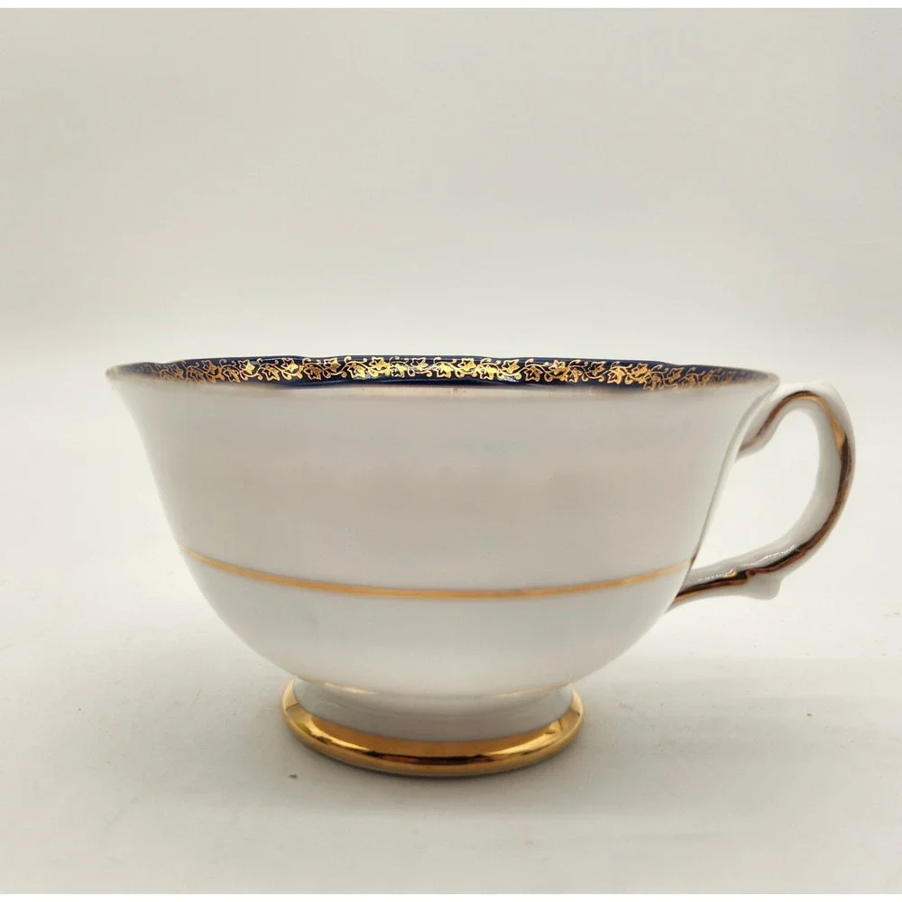 Royal Grafton Rare Fine Bone China 1840 Tea Cup Saucer Cobalt Blue Gilded Floral